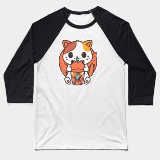Kawaii Kitty With Drink Baseball T-Shirt